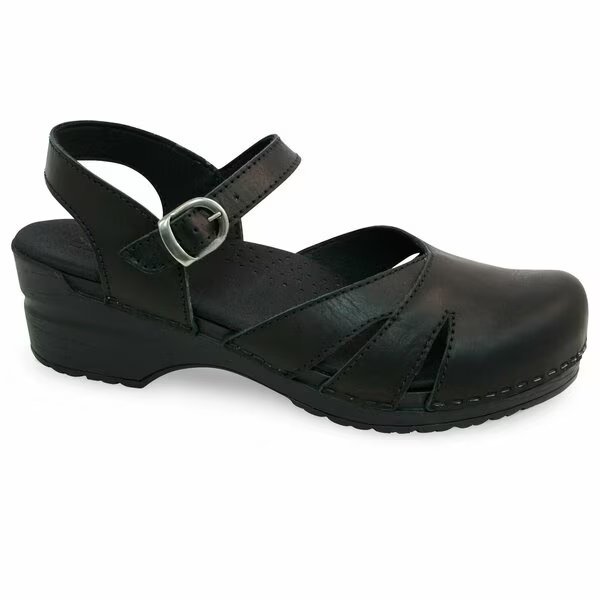 MARGRETHE Women's Leather Sandal in Black, Size 6.5-7, PR, Sanita, Mfr#: 472283-002-38
